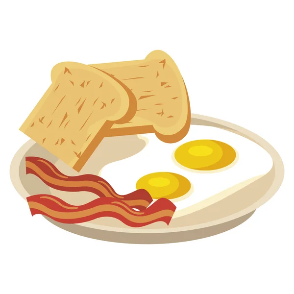 Bread toast and eggs frieds with bacon — Stock Vector