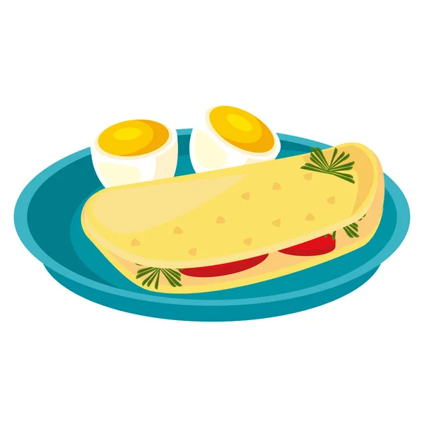 Gotowane jajko i omlet w potrawie — Wektor stockowy