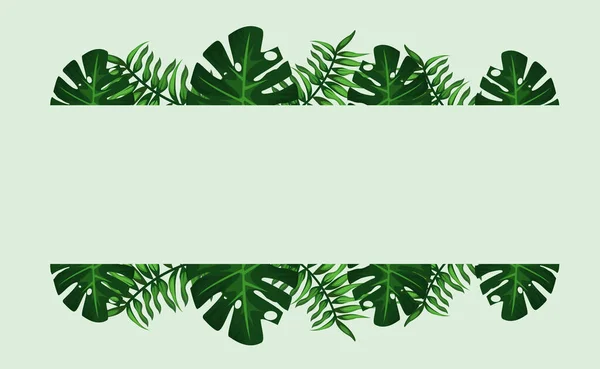 Quadro tropical decorativo com folhas verdes — Vetor de Stock