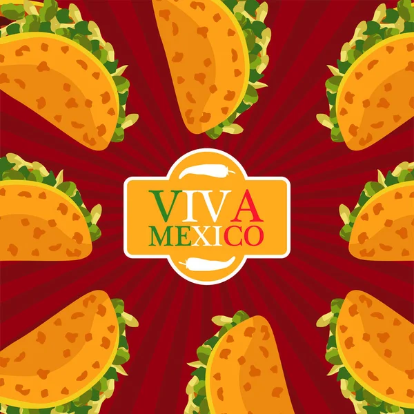 Afiche de restaurante de comida mexicana con tacos alrededor de texto de letras — Vector de stock