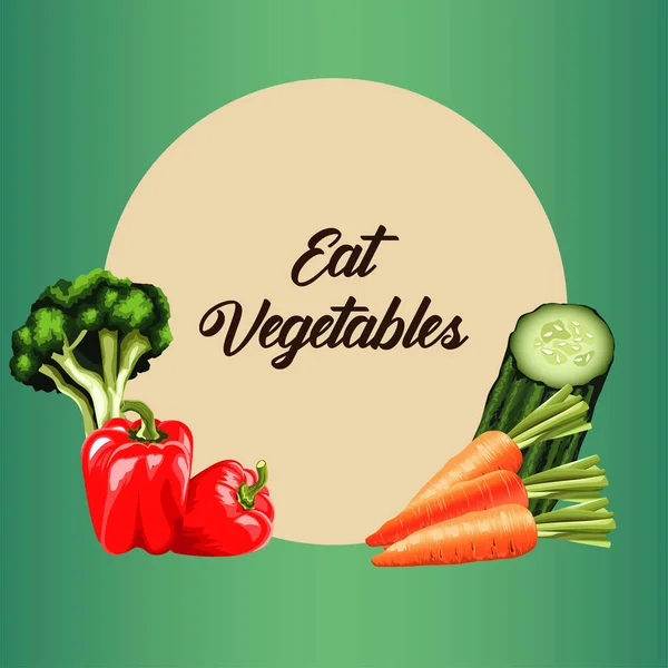 Eat vegetables lettering poster with vegetables in circular frame — Stock Vector