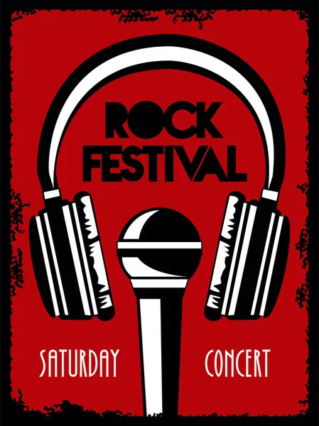Rock Live Festival Schriftzug Poster mit Kopfhörer und Mikrofon — Stockvektor