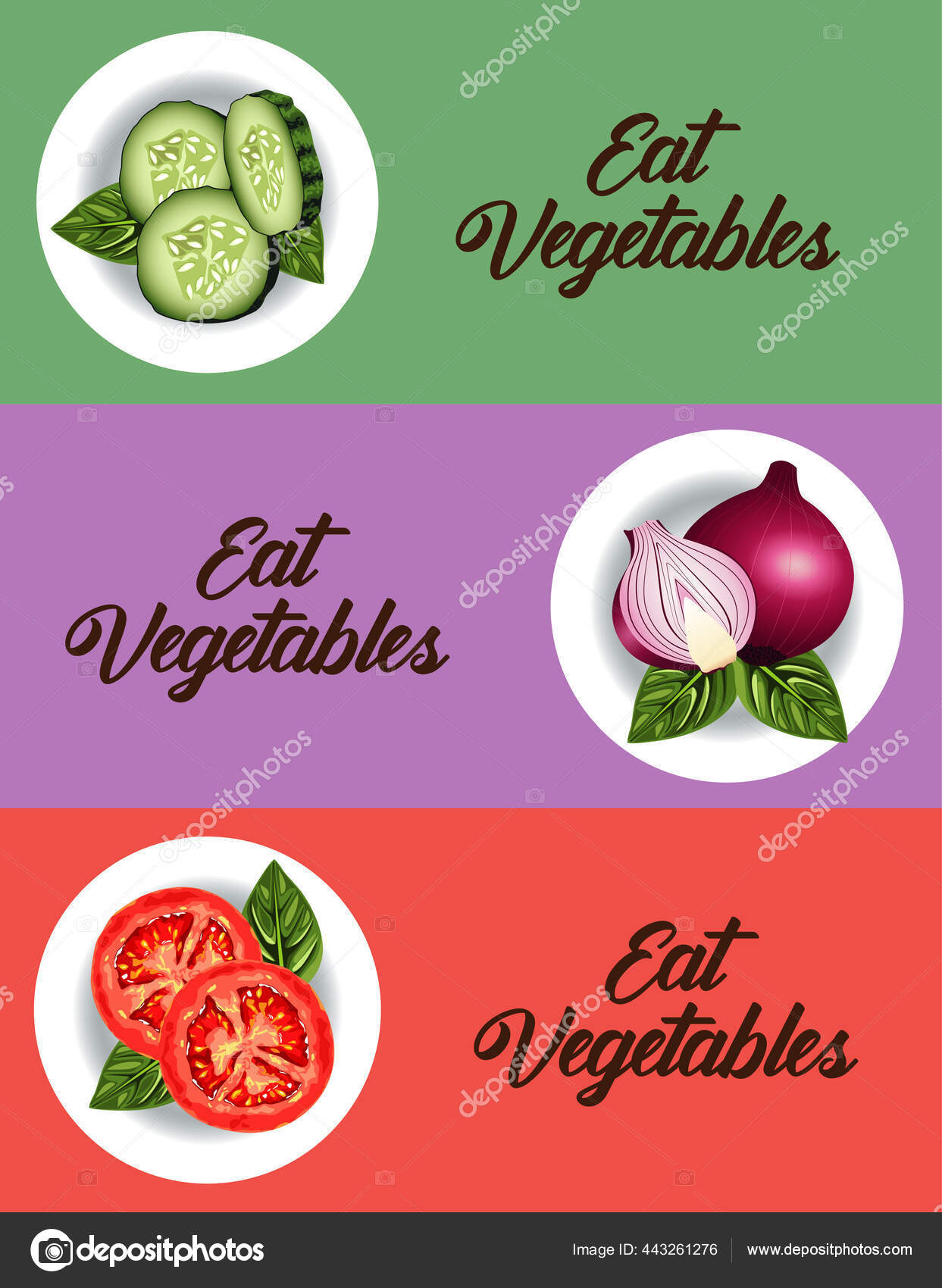 Eat vegetables letterings poster with dishes and healthy food Stock ...