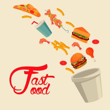 Lezzetli fast food ve harf ile kap