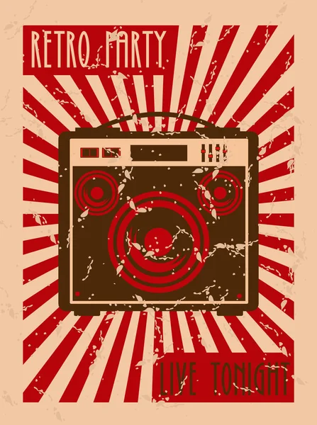 Retro Party Musik Festival Schriftzug Plakat mit Lautsprecher — Stockvektor