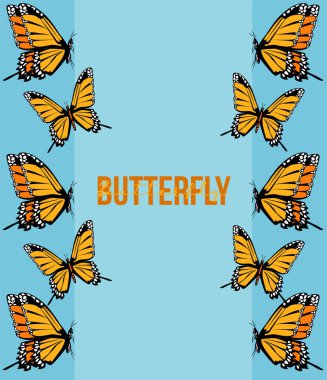 Sarı kelebekler mavi arkaplanlı posterler