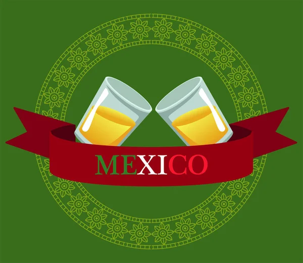 Мексиканские чашки текилы пить в рамке ленты — стоковый вектор