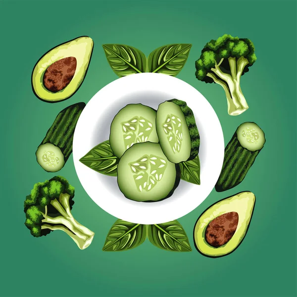 Vegetarisk hälsosam mat med grönsaker i skålen — Stock vektor