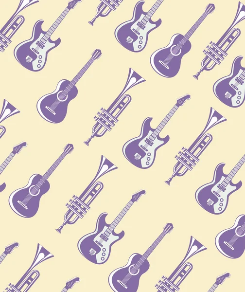 Guitars electrics and acoustics with trumpets pattern — Stock Vector