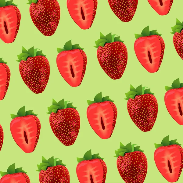Fresh strawberries fruits pattern background — Stock Vector