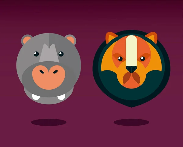 Hipopótamo y oso animales salvajes naturaleza personajes — Vector de stock