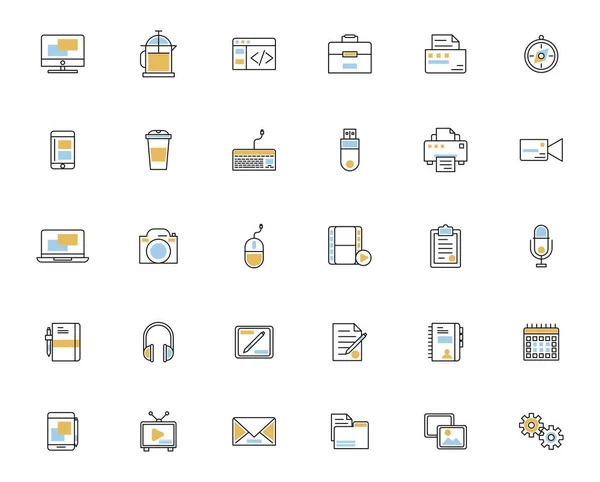 Bundel van dertig business techno set iconen — Stockvector