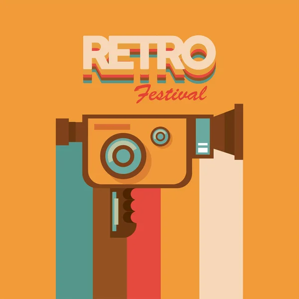 Cartel de letras del festival retro con dispositivo de cámara de vídeo — Vector de stock