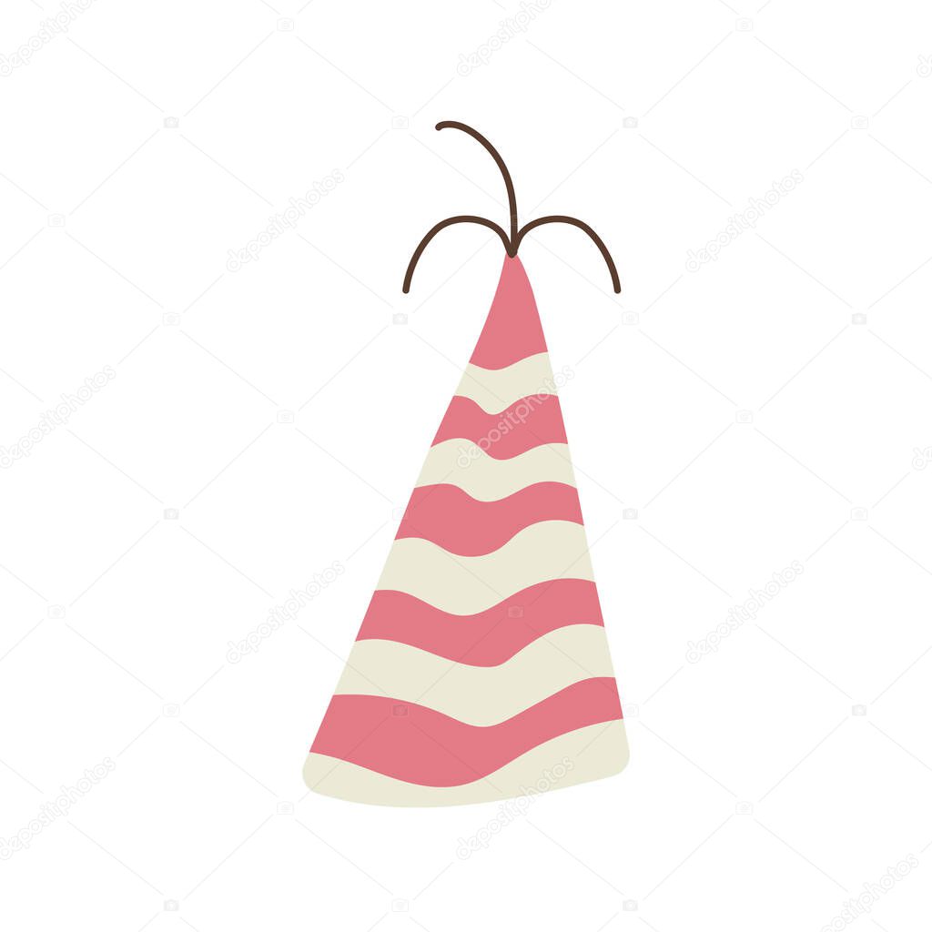 happy birthday hat with stripes celebration flat style icon
