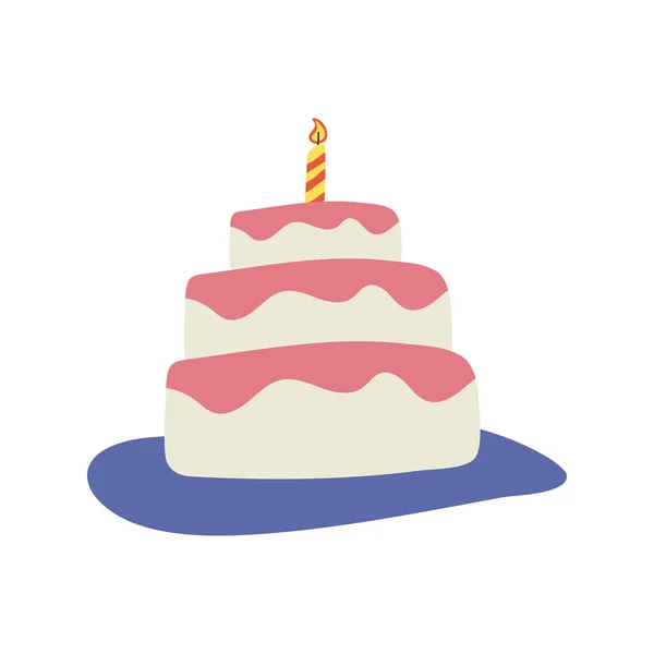 Boldog szülinapi torta gyertyával ünneplés lapos stílusú ikon — Stock Vector