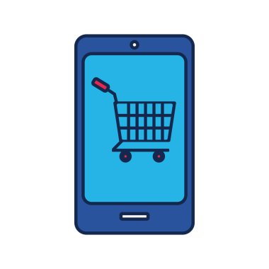 Alışveriş arabalı akıllı telefon düz stil simgesi