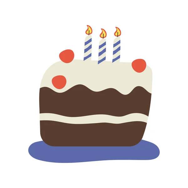 Pastel de cumpleaños feliz con velas celebración icono de estilo plano — Vector de stock