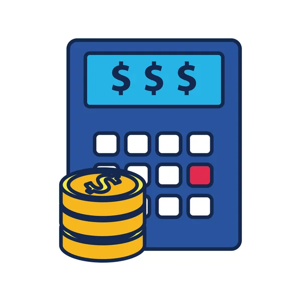 Calculadora matemática e moedas ícone de estilo plano — Vetor de Stock