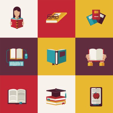 Dokuz metin paketi eğitim malzemeleri ikonları