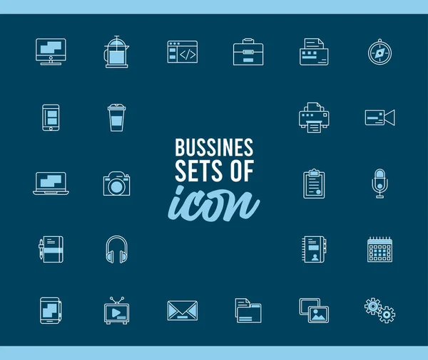 Bundle of twenty four business techno set icons and lettering — Stock Vector