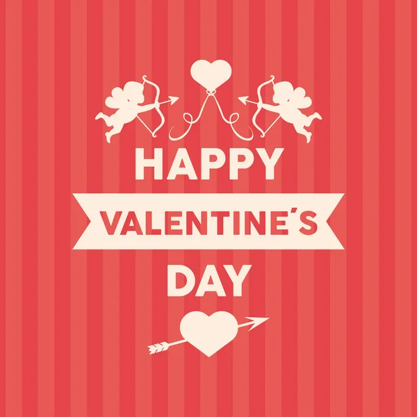 Glückliche Valentinstag-Beschriftungskarte mit Engeln und Schleifenrahmen — Stockvektor