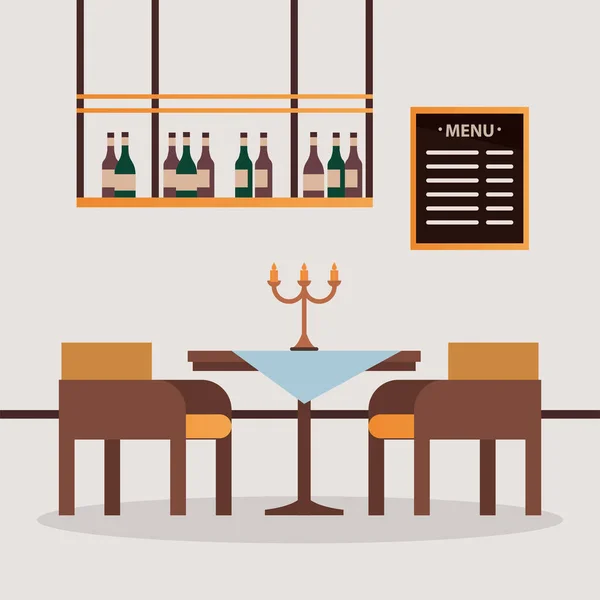 Eleganter Tisch und Stühle mit Kronleuchter Restaurant fürMöbelszene — Stockvektor