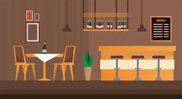 Bar con mesa y sillas restaurante escena muebles — Vector de stock