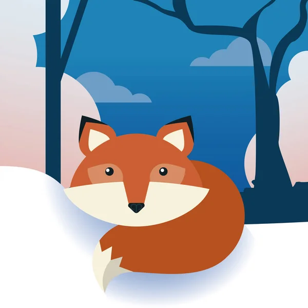 Fox wild animal nature character in the snowscape — Stock Vector