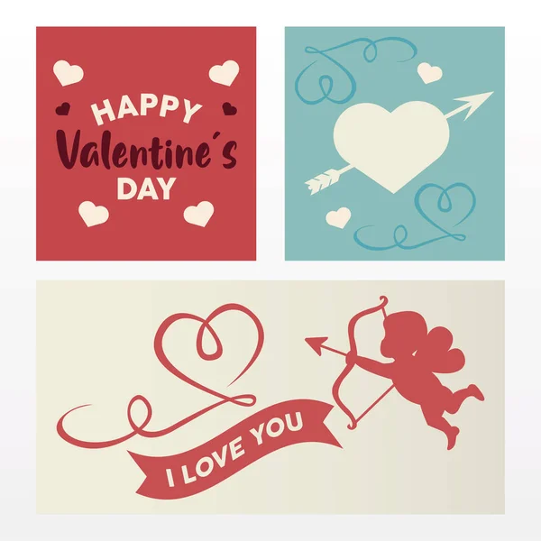 Happy valentines day lettering card with angel and hearts — Stock Vector