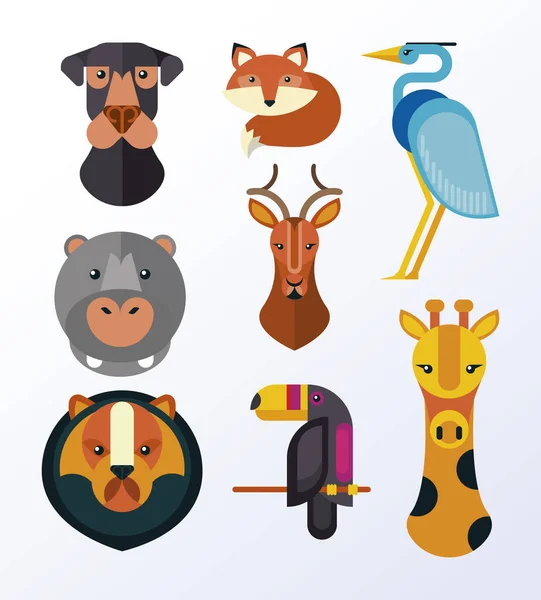 Paquete de ocho animales establecer iconos — Vector de stock