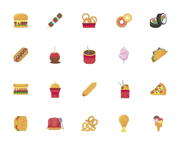 Pacote de vinte ícones de fast food de rua —  Vetores de Stock