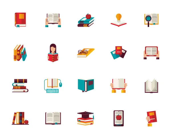 Svazek dvaceti textů knihy vzdělávání dodávky ikony — Stockový vektor