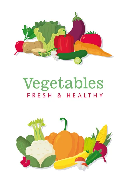 Bündel von Gemüse gesunde Lebensmittel Symbole und Schriftzüge — Stockvektor