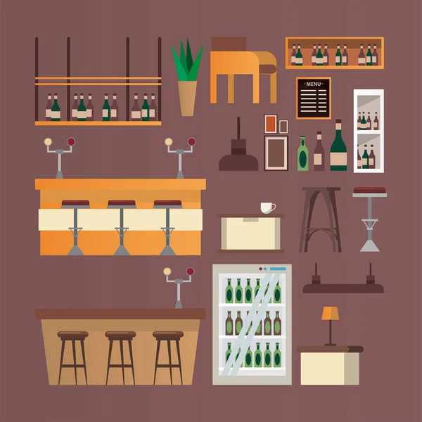 Bundle of bar and restaurant forniture icons — Stock Vector