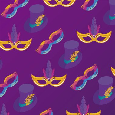 Mardi Gras karnaval kutlaması maskeli ve şapka desenli