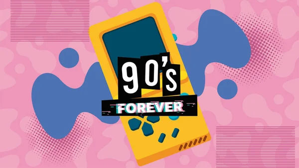 90永遠にピンクの背景でビデオゲームポータブルとレタリング — ストックベクタ