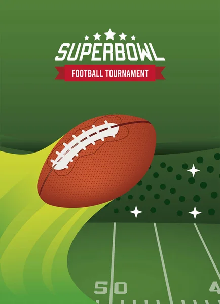 Super bowl lettering campeonato en cartel con la pelota y el campamento — Vector de stock