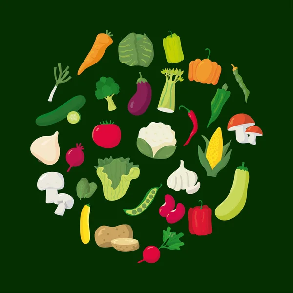 野菜の健康食品のアイコンの束の周り — ストックベクタ