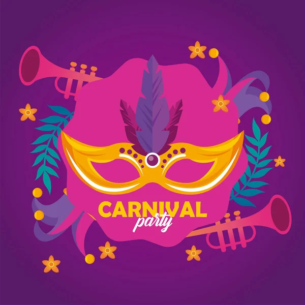 Празднование карнавала Марди Гра с маской и перьями — стоковый вектор
