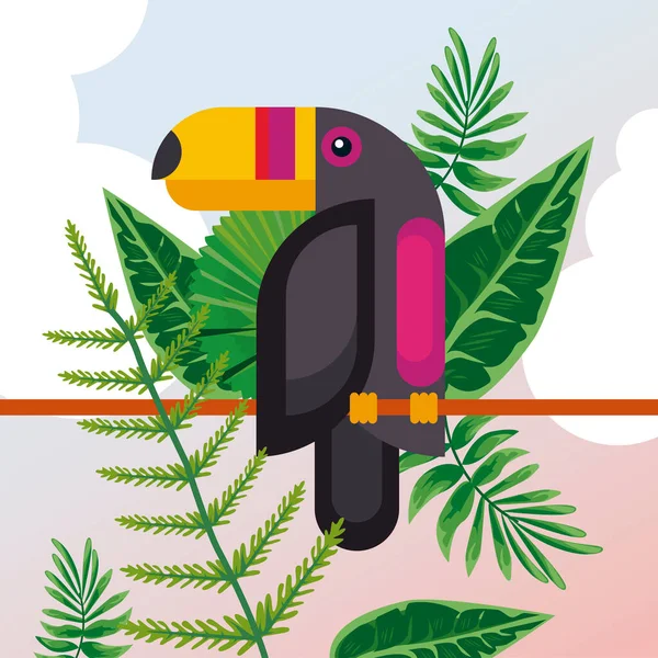 Дикий тукан птах тваринний екзотичний характер з листям — стоковий вектор