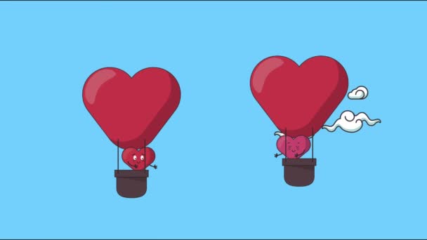 Biglietto di giorno di San Valentino felice con coppia di cuori in palloncini aria calda — Video Stock
