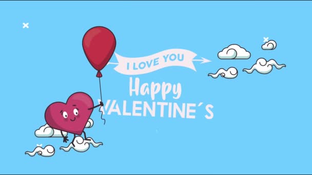 Joyeuse carte de lettrage Saint-Valentin avec caractère cardiaque et hélium ballon — Video