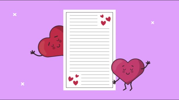 Glückliche Valentinstag-Karte mit Herz-Paar und Liebesbrief — Stockvideo