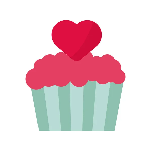 Cupcake con corazón amor día de San Valentín icono — Archivo Imágenes Vectoriales