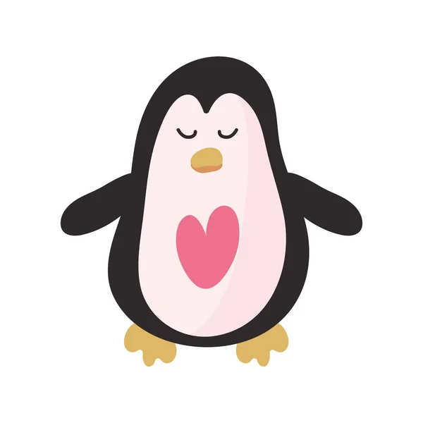 Heart love in penguin valentines day icon — Stock Vector