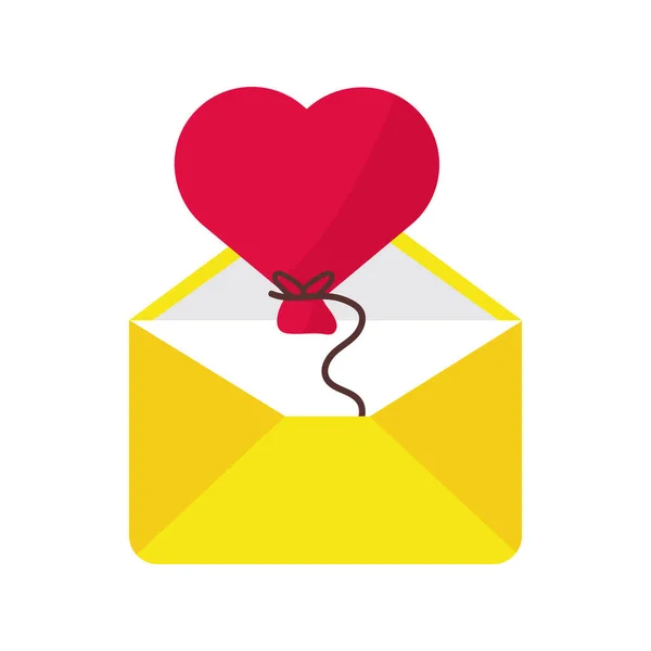 Hélio de balão de coração em envelope dia dos namorados ícone —  Vetores de Stock