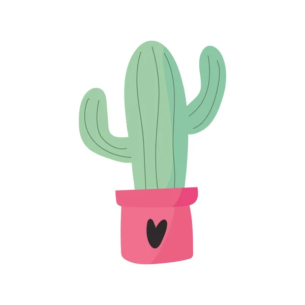 Plante de cactus dans un pot en céramique avec icône de la Saint-Valentin coeur — Image vectorielle