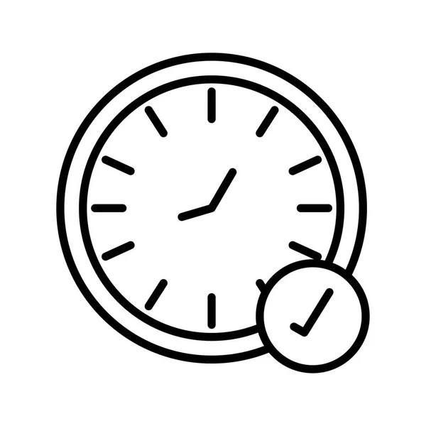Uhrzeit Uhr mit Häkchensymbol Linie Stil-Symbol — Stockvektor