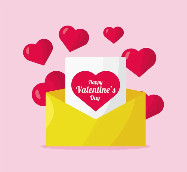 Corações amor no envelope dia dos namorados ícones — Vetor de Stock