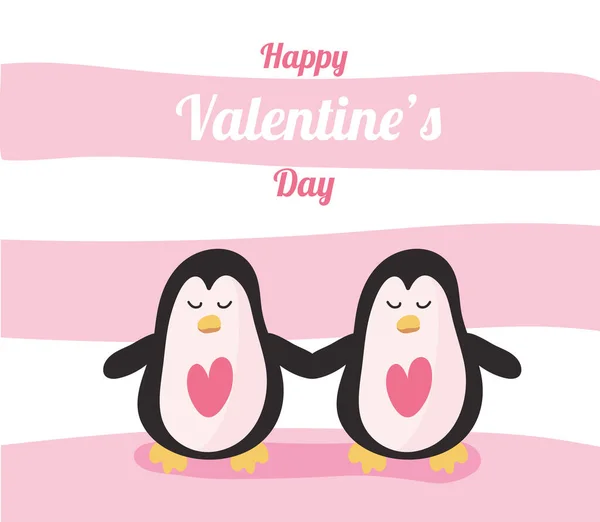 Herzensliebe bei Pinguinen Valentinstag-Ikonen — Stockvektor